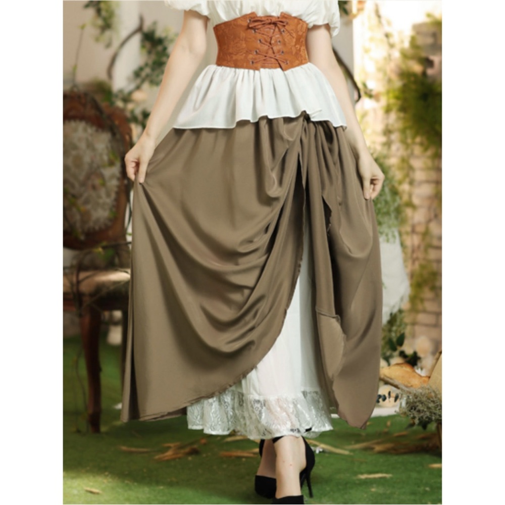 Scarlet Darkness Green Renaissance Double-Layer Lace Hem Long Skirt Size S